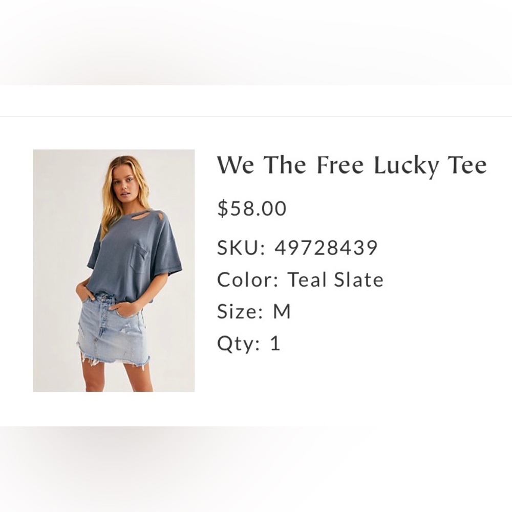 Free People- We the Free Lucky Tee- Teal Slate, Medium.